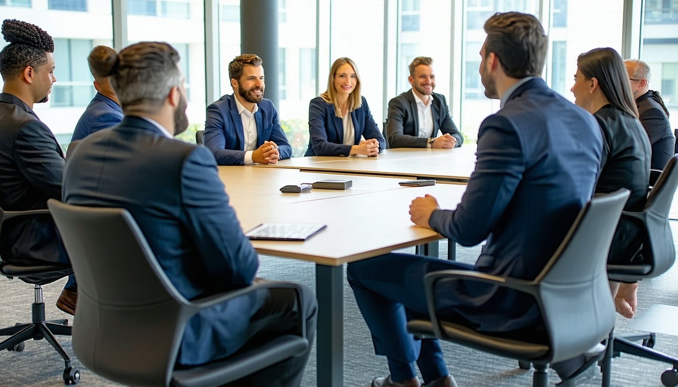 Business leaders collaborating in a high-level networking meeting