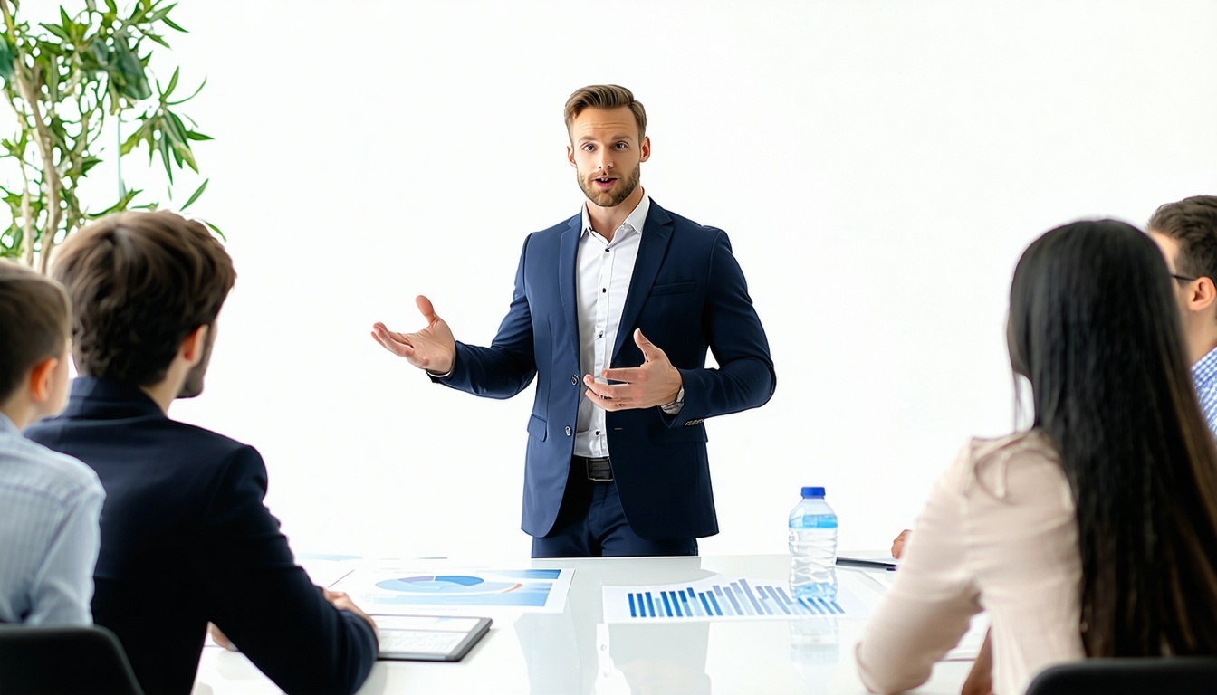 Business leader presenting strategic solutions to a group